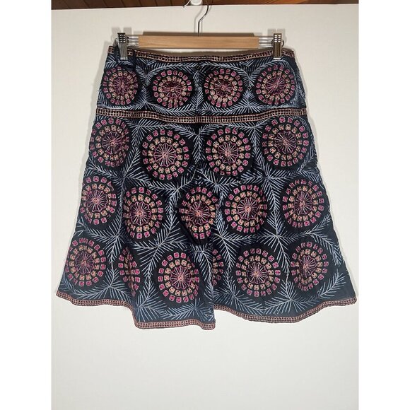 Vintage 90s French Connection colorful embroidered black a-line skater skirt 8 - Picture 3 of 9